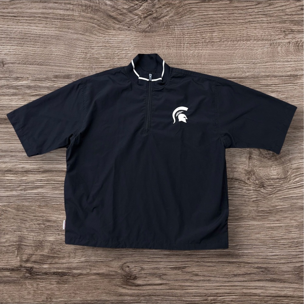 Vtg 90s Russell Athletic MSU Spartans Team Issue Black Quarter Zip Pullover Sz L